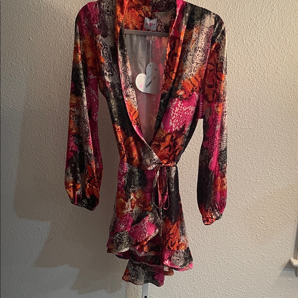 Buddy Love Pink & Orange Snake-Print Wrap Romper